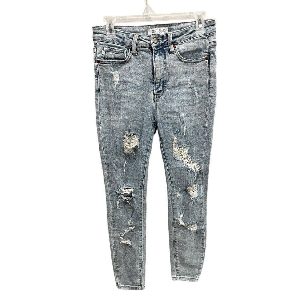 Judy Blue Women's 7/28 High Rise Skinny Fit Super Destressed Light Blue Jeans